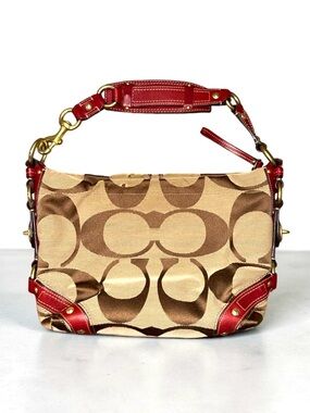 Vintage Coach Signature Red Leather Signature Canvas Y2K Shoulder Bag